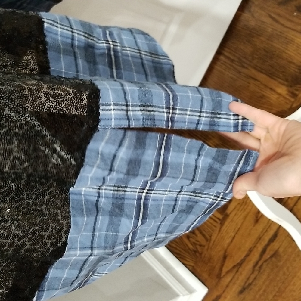 Embossed Sequin Back Checkered Flannel Tunic Shirt - image 6